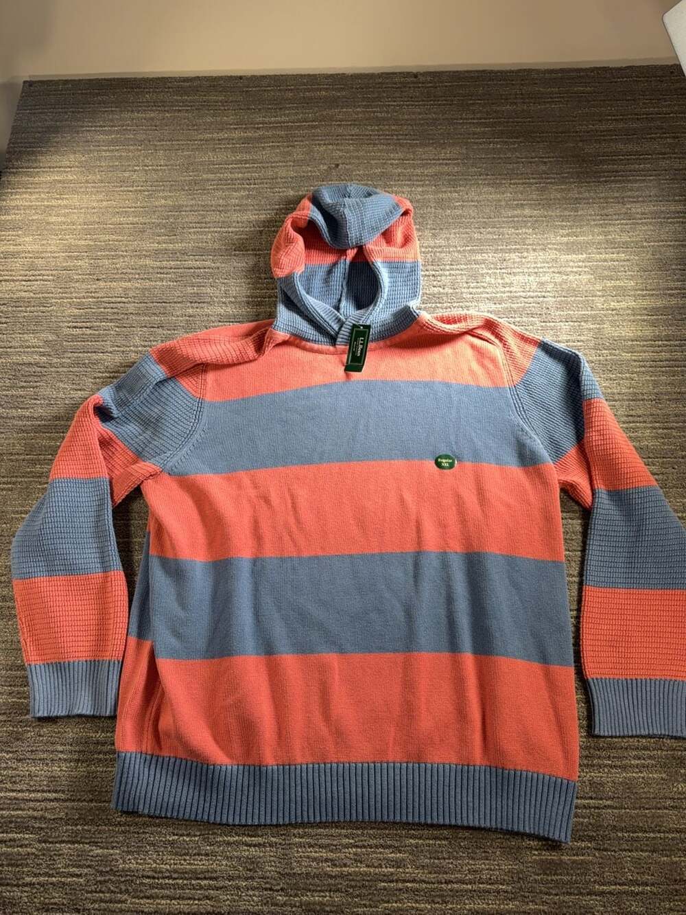 L.L.Bean Washed Cotton Striped Hoodie Sweater XXL Regular
